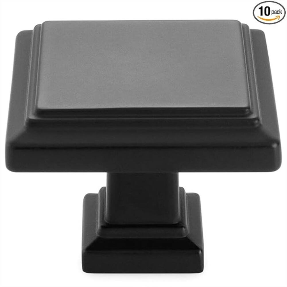 KOOFIZO Black Square Stepped Cabinet Knobs Set of 2